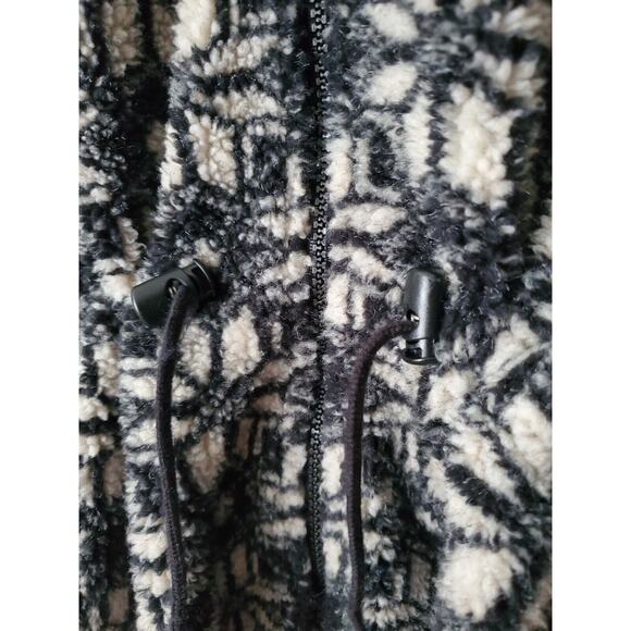 Lands End Womens M 10-12 Full Zip Fleece Jacket Coat Black & White Pockets Hood - Picture 4 of 9